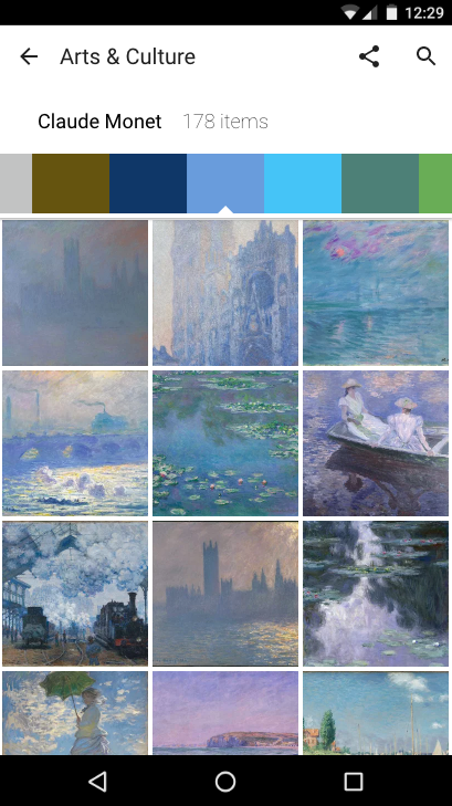 Android page with Monet art sorted by colors